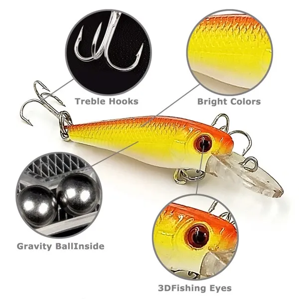 30pcs Lumina Stainless Steel Live Bait Set with Minnow Bait Topwater & Midwater Lures for Freshwater Fishing Anglers