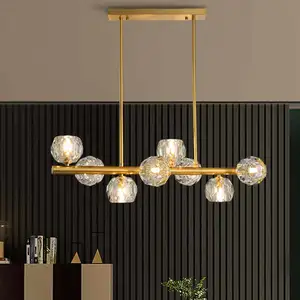 Modern Luxury Gold LED Chandelier Full Copper Crystal Pendant Lights for Dining Room Home Decor Hanging Lamps