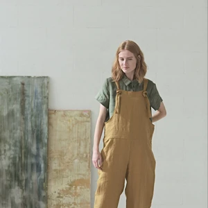 Linen Jumpsuit Casual Long Romper Dress Heavy Flax Baggy Sleeveless Straps Overalls with Natural Waistline Woven Method