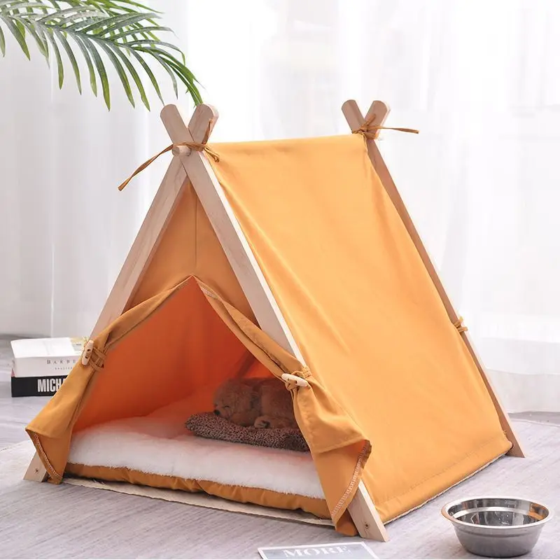 Pet Tent Nest Canopy Design Log Cabin Wooden Breathable Elevated