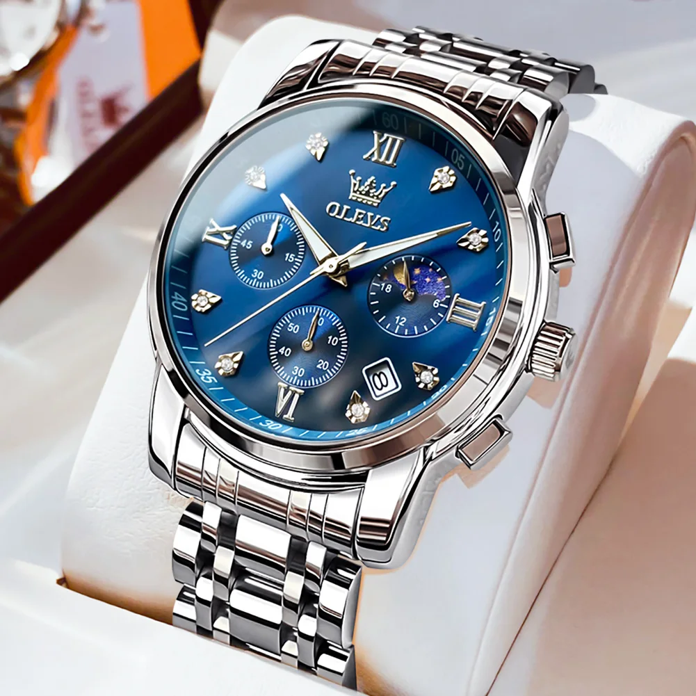 OLEVS Multi Time Zone Wristwatch Waterproof Feature Analog Date Watch Luminous Hands Stainless Steel Quartz Watch