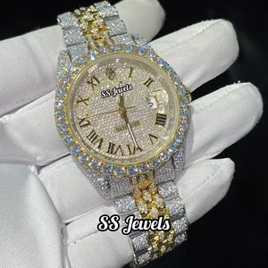 Hot Selling Luxury Handmade Stainless Steel Fully Iced VVS Moissanite Watches Diamond Automatic Movement Analog Display Hip Hop