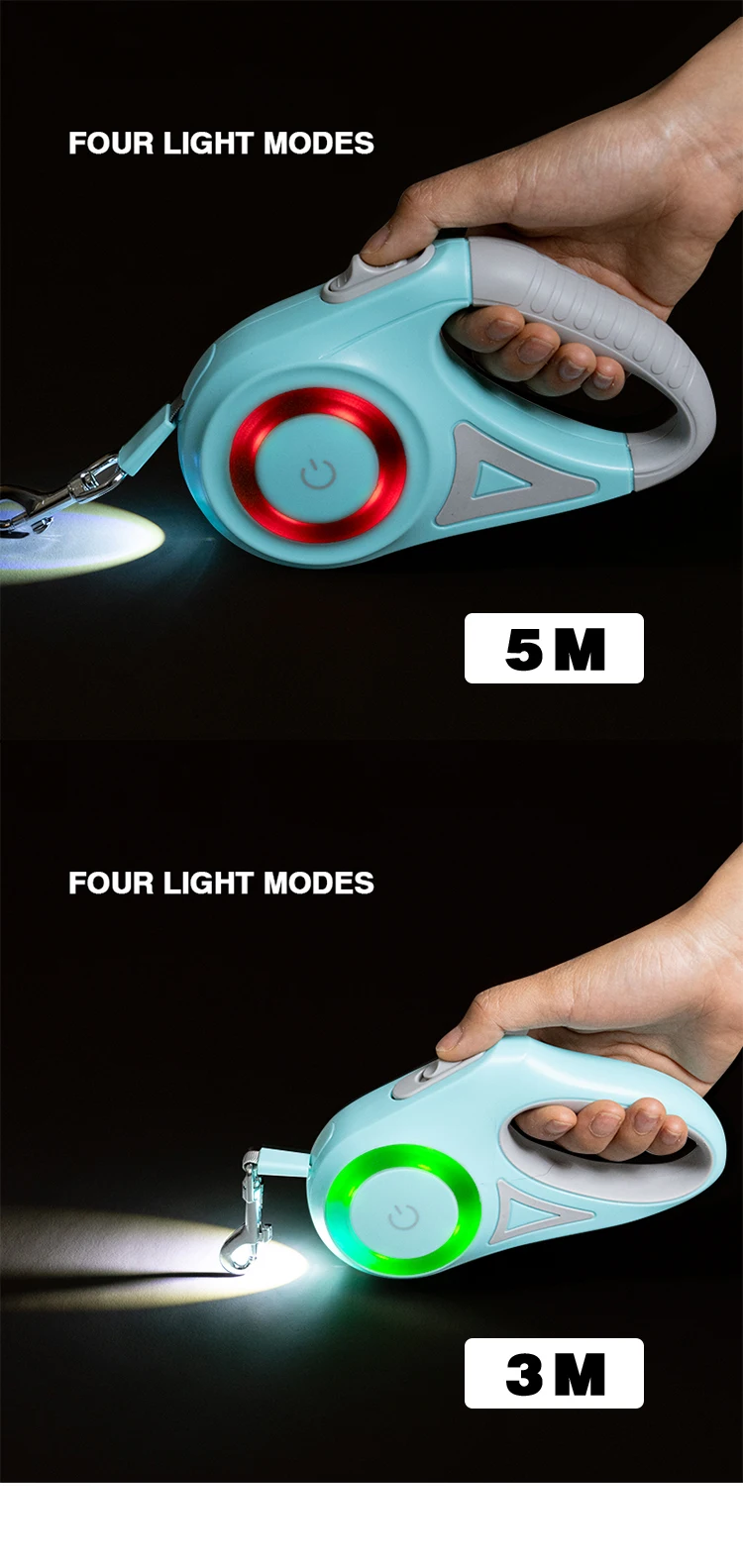 Retractable Dog Leash With Bright Led Flashlight Factory Custom Logo