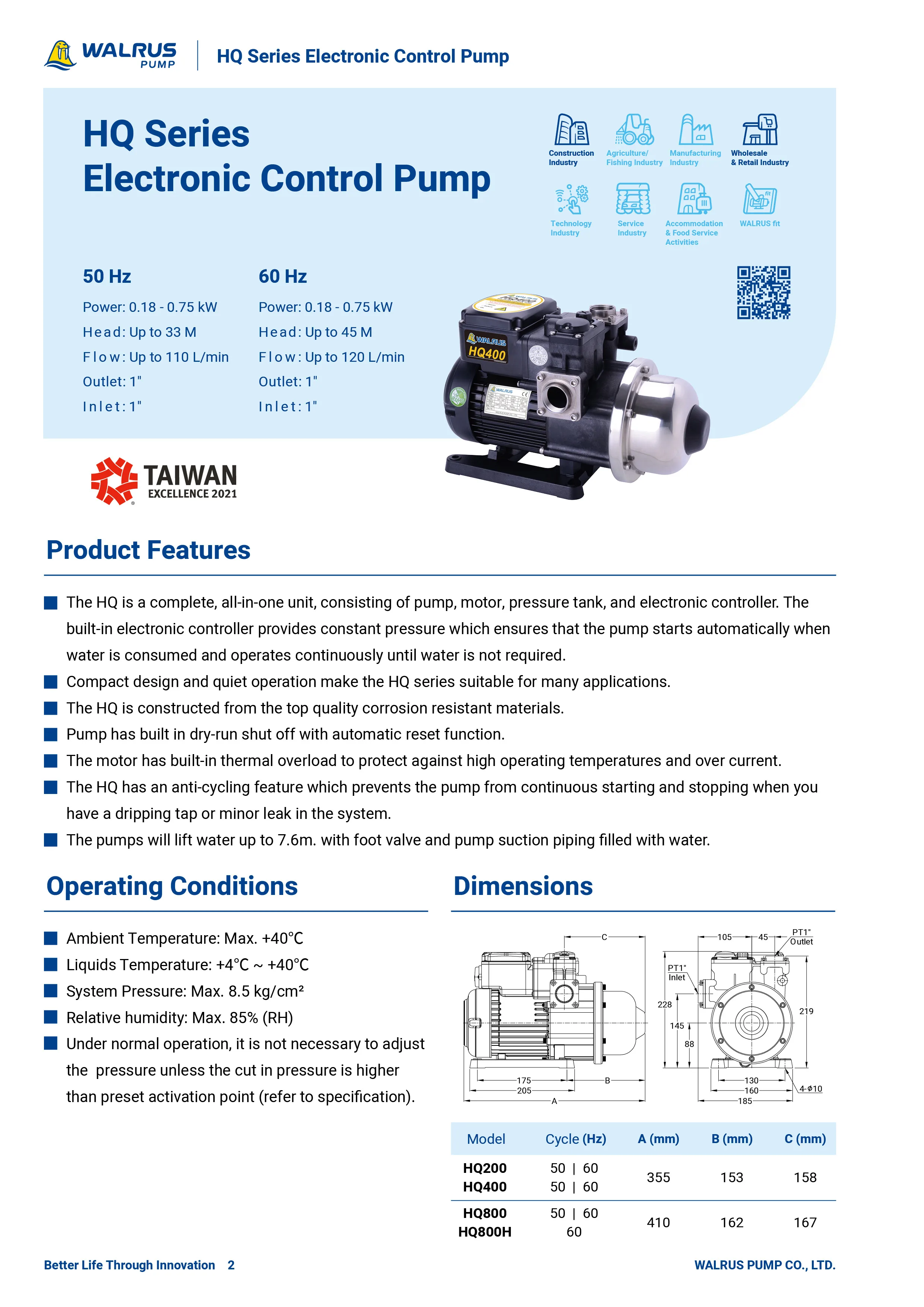 Walrus Pump Hq Series Electronic Control Pump Hq200 Hq400 Hq800 - Buy