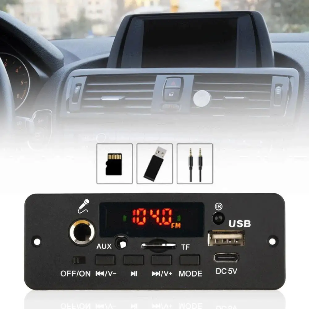 DC 5V MP3 Player 2*5W Amplifier Blue-tooth MP3 Decoder Board Car Music Player FM Radio Handsfree Call Record Module Support Mic