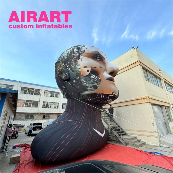 Simulation Inflatable AI Girl Model,lifelike Giant Inflatable Robot Woman Character Head for Music Festival square Display