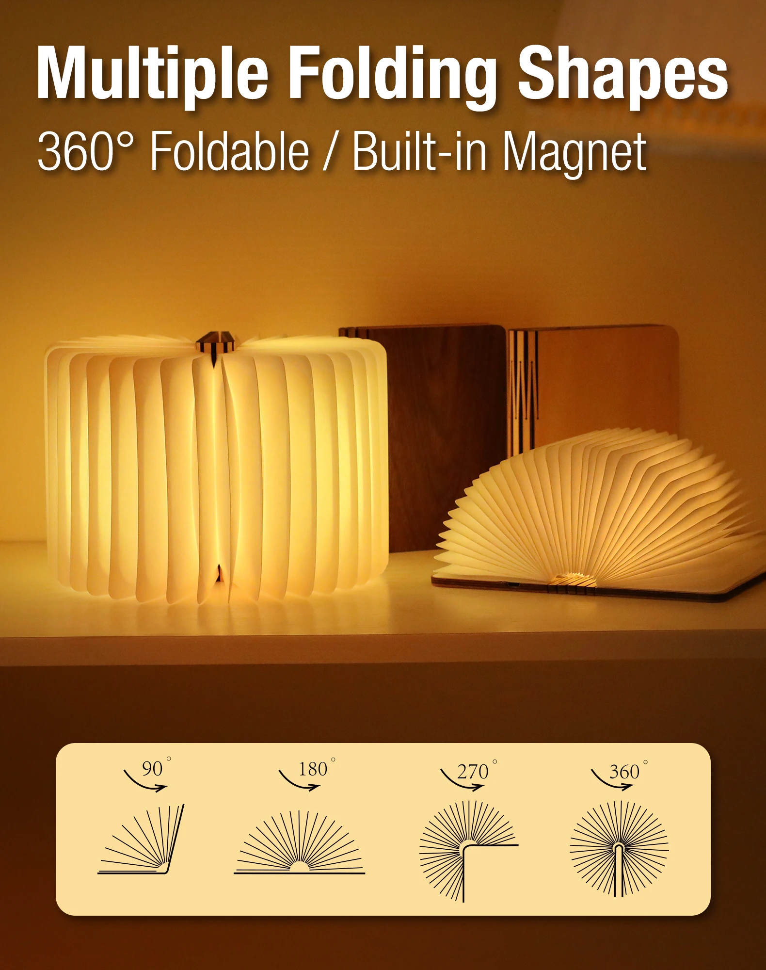 Corporate Gifts Idea Portable Reading Light Creative Magical Led Wooden Folding USB Rechargeable Book Lamp Gift Custom