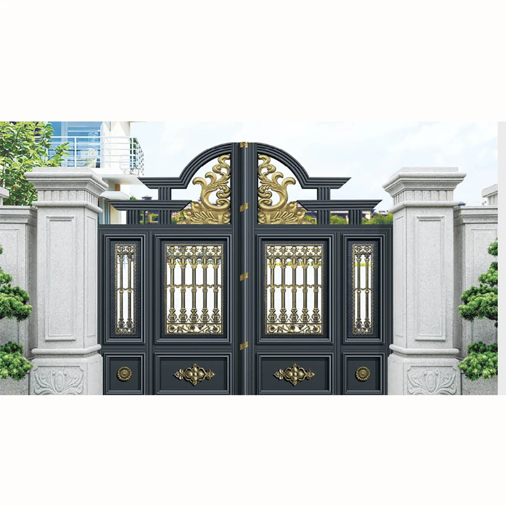 Modern Design Double Exterior Steel Security Doors For Home Villa Iron Gate Design Glass Entry Door