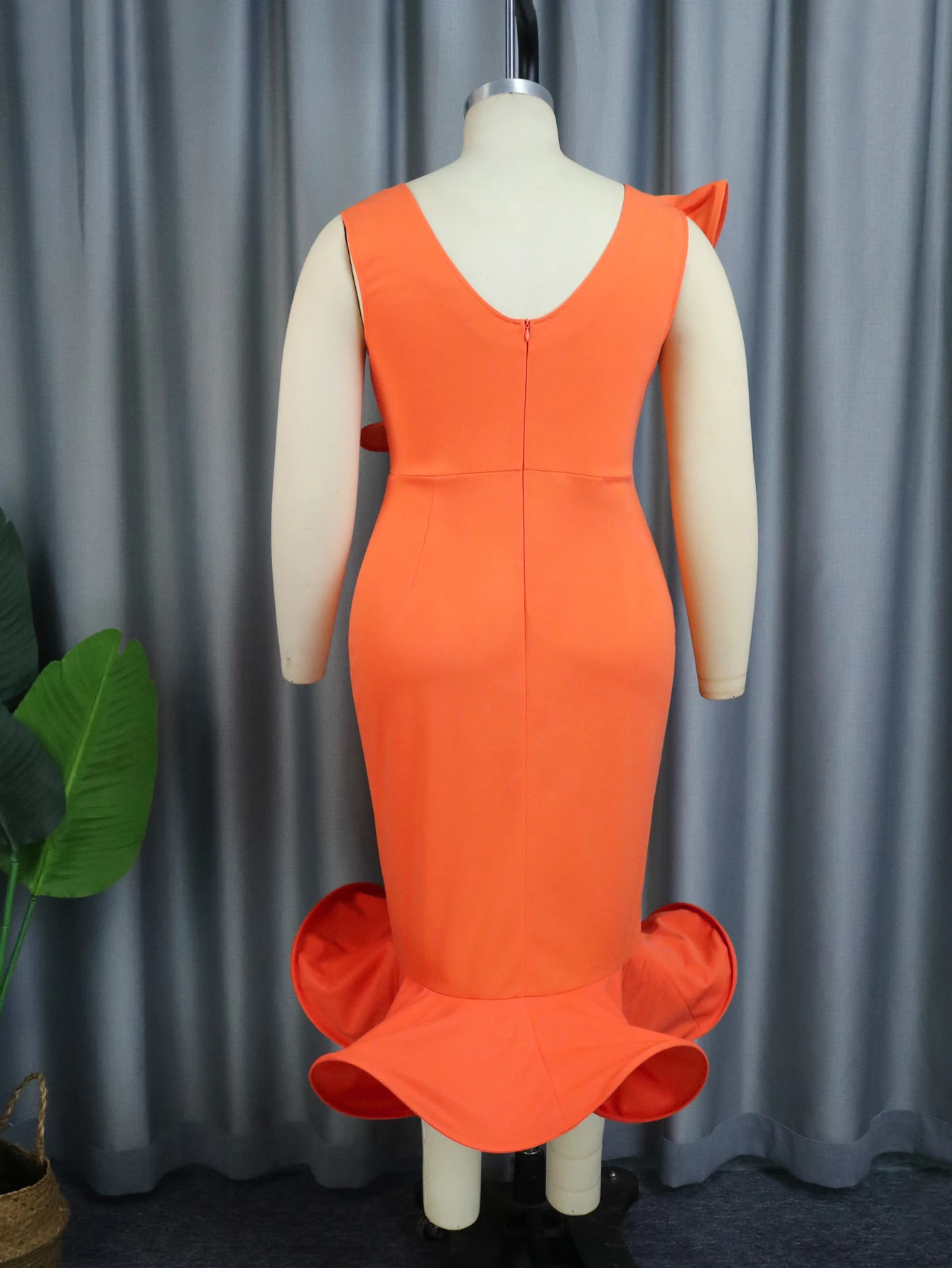 AM030223 Sexy V Neck Sleeveless Mermaid Ruffle Hem India Summer Evening Dresses