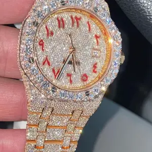 Stunning Stainless Steel Luxury Watch with Glass Dial Pointer Fully Iced Out Crafted MOISSNAITE Diamonds Mechanical Movement