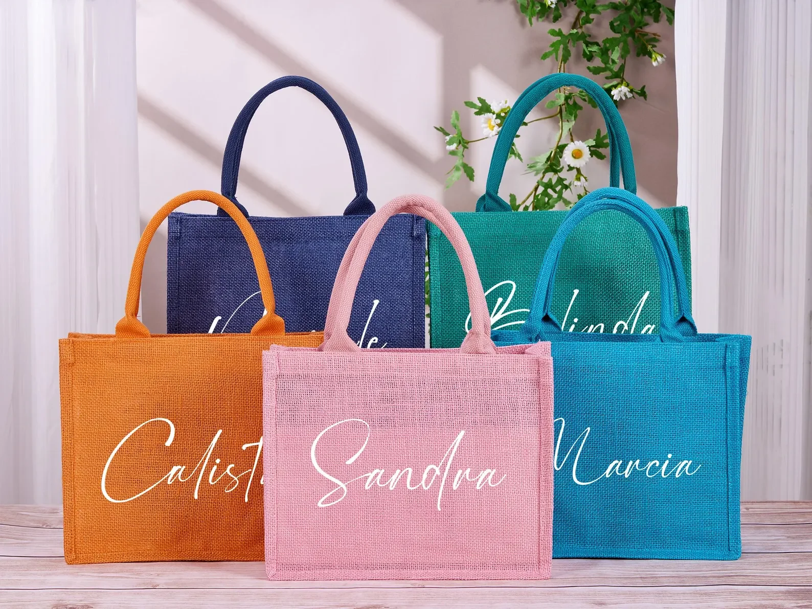 Colorful Wedding Beach Bride Recycled Burlap Jute Shopping Tote Bag Logo Recycled Burlap Jute Wedding Tote Bag for Promotion factory