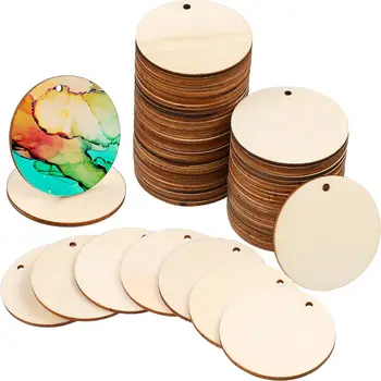 3.5IN Wooden Round Ornaments to Paint Spring Decoration Cutouts Unfinished DIY Blank Christmas Tree Wood Discs Ornament for Home