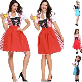 Traditional Womens Oktoberfest Dirndl Dress Maid Costume Party Female Polyester Embroidered Short Sleeve Dress
