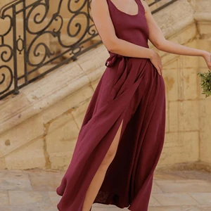 Elegant Linen Full Circle Skirt Bridesmaid  Maxi Skirt Handmade Skirt Wrap Linen Clothing Available Big Size At Wholesale Price