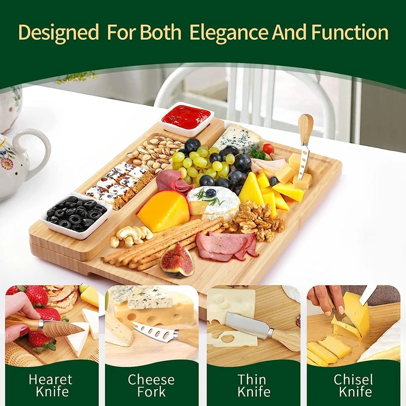 Large Charcuterie Boards And Knife Set Bamboo Cheese Board Wine Meat ...