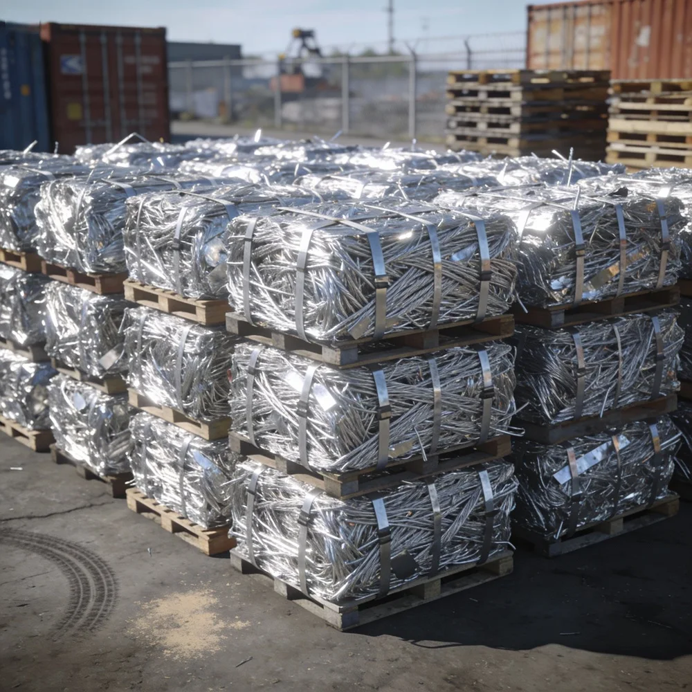 Bright Silver Clean 6063 Aluminum Wire Scrap High Density Bales for Recycling Metal Processing Plants