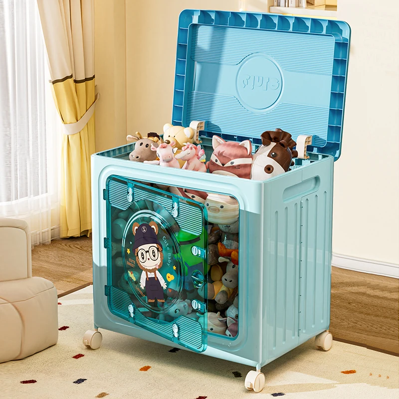 WANUO Collapsible Kids Toy Storage Box Home Plastic Storage Box Cute Kids Toy Storage Box with Wheels
