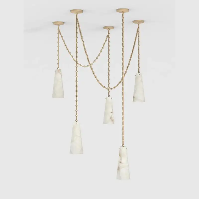 Modern Simple Style Living Room Dining Room Art Design Brass Golden 7 Lights Vintage Alabaster Chandelier
