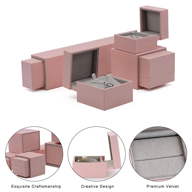 Оптовая продажа изготовленный на заказ высококачественное кольцо ожерелье кулон розовый ящик коробка для украшений бархатная кожаная упаковка Подарочная ювелирных
