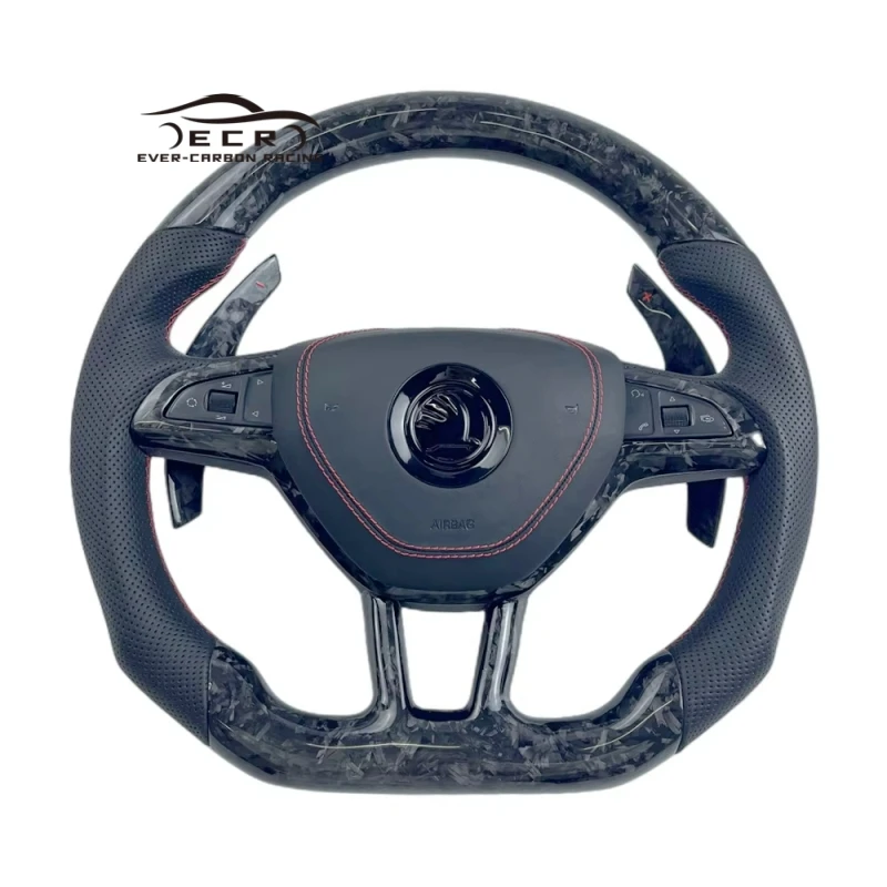 Ever-Carbon Racing ECR Custom Design Flat Bottom Forged Carbon Fiber Steering Wheel for Skoda Octavia Steering Wheel
