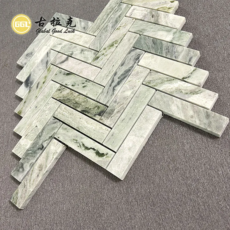 Interior Wall Tile Herringbone Design Green Marble Mosaic Tile for Interior Room supplier