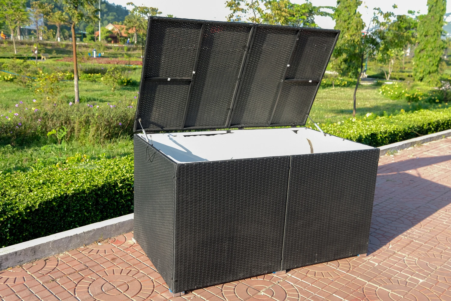 Garden Rattan Wicker Deck Box Cushion Outdoor Storage Waterproof Box