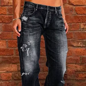 Wholesale Winter Mid Rise Vintage Jeans for Women with 3D Pattern Boot Cut Denim Quick Dry Nylon/Cotton Fabric