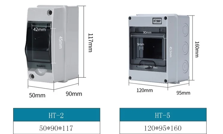 HT-2 IP65 ABS 2 Way Distribution Protection Box 2 Modules Waterproof MCB Circuit Breaker Distribution Box for Indoor and Outdoor