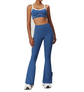 Breathable Women Gym Wear Custom Two Piece Sport Set Sleeveless Crop Top Yoga Bra and Pants Set