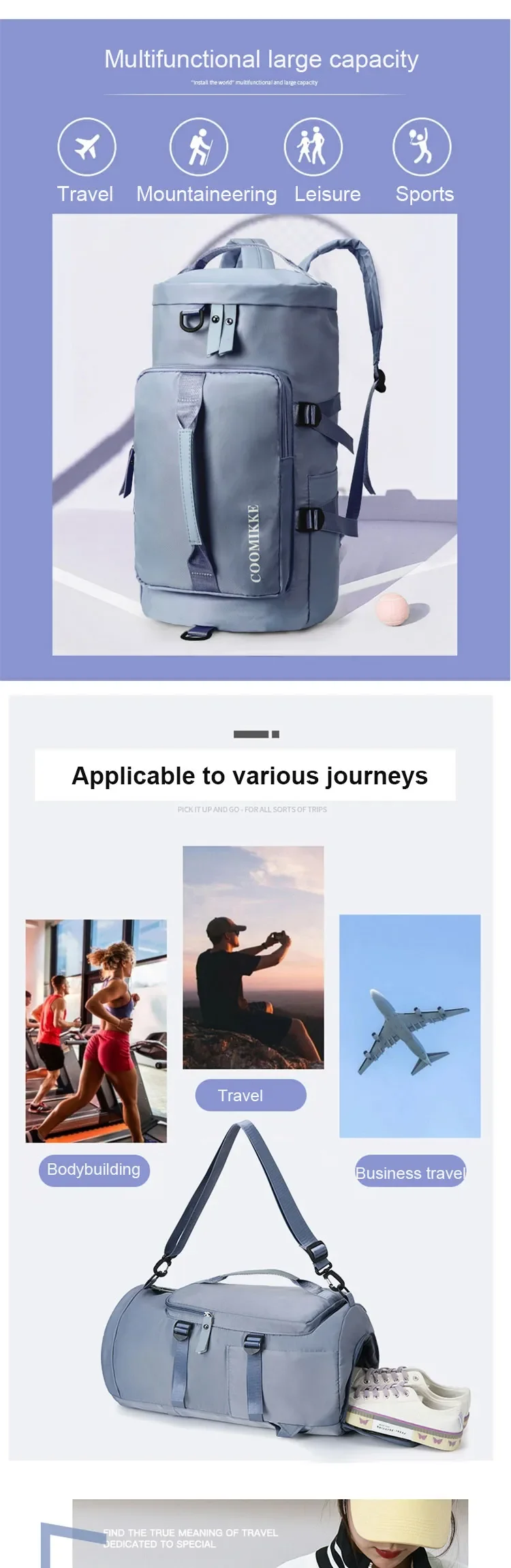 Large Capacity Travel Bag Waterproof Sport Gym Travel Duffel Bag With Shoe Compartment Luggage