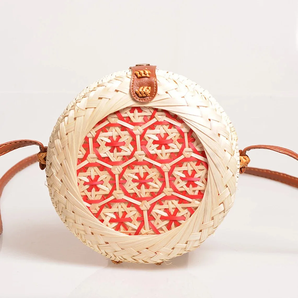 Round Circle Weaving Rattan and Bamboo Bag Bamboo Bags Women Handcrafted  Purse Lady Handbag