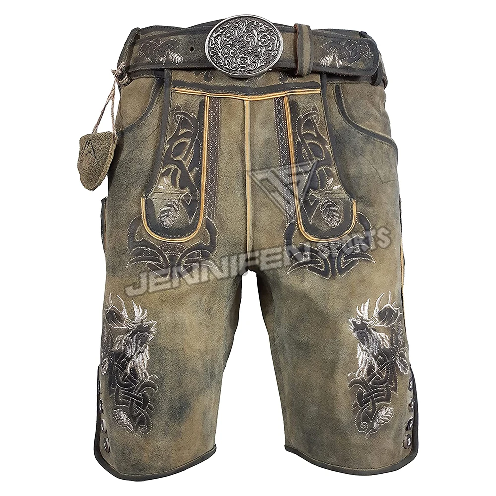 Black Lederhosen Shorts Men with Belt