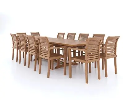 Индонезия садовая мебель уличный гигантский Тиковый набор 2-3 м прямоугольный расширяющийся стол 12 оксфордских стульев