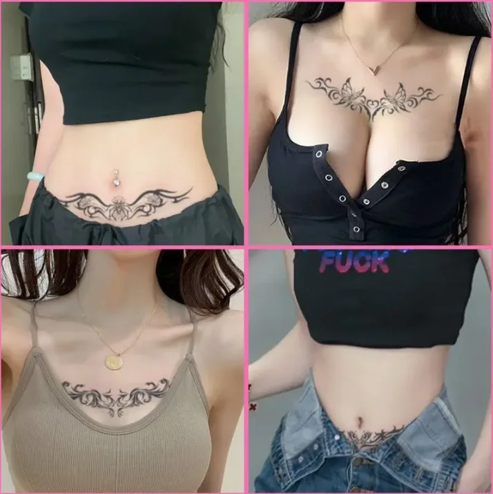 Temporäre Tattoos Für Frauen – Bauch & Taille, Wasserdicht, Blumenmuster, Bis 42 Cm Lang – Perfekt Für Sommer, Party & Strand