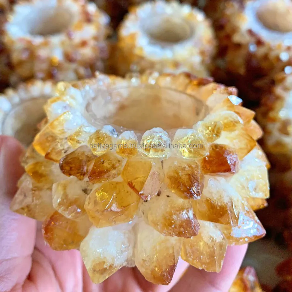 AMETHYST CRYSTAL AND CITRINE POINT CANDLE HOLDERS, View nativa gems