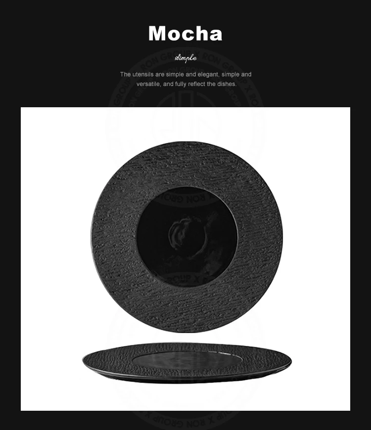 wholesale modern western wedding ceramic steak dinner plates luxury matte black plate for restaurant