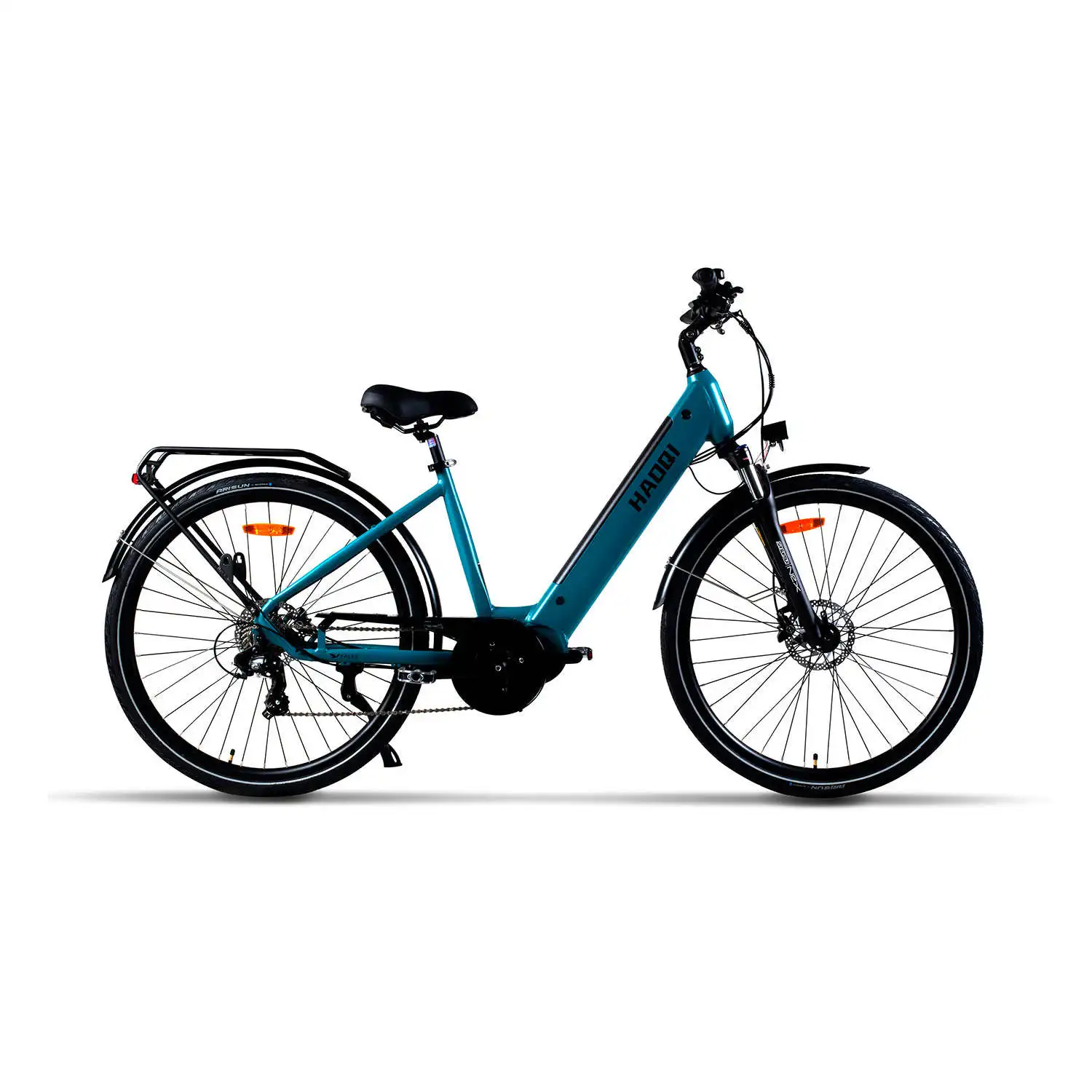 HAOQI Falke Step Thru Electric City Bike 250W 48V 15Ah Integrated Battery 50km Range with Central and Rear Hub Motors