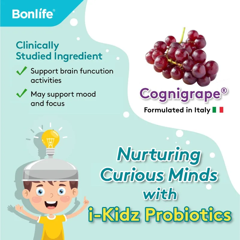 Bonlife I-Kidz Probiotic Sachets with HMO & Cognigrape for Brain & Gut Support (30 sachets x 5g) for Kids Wellness