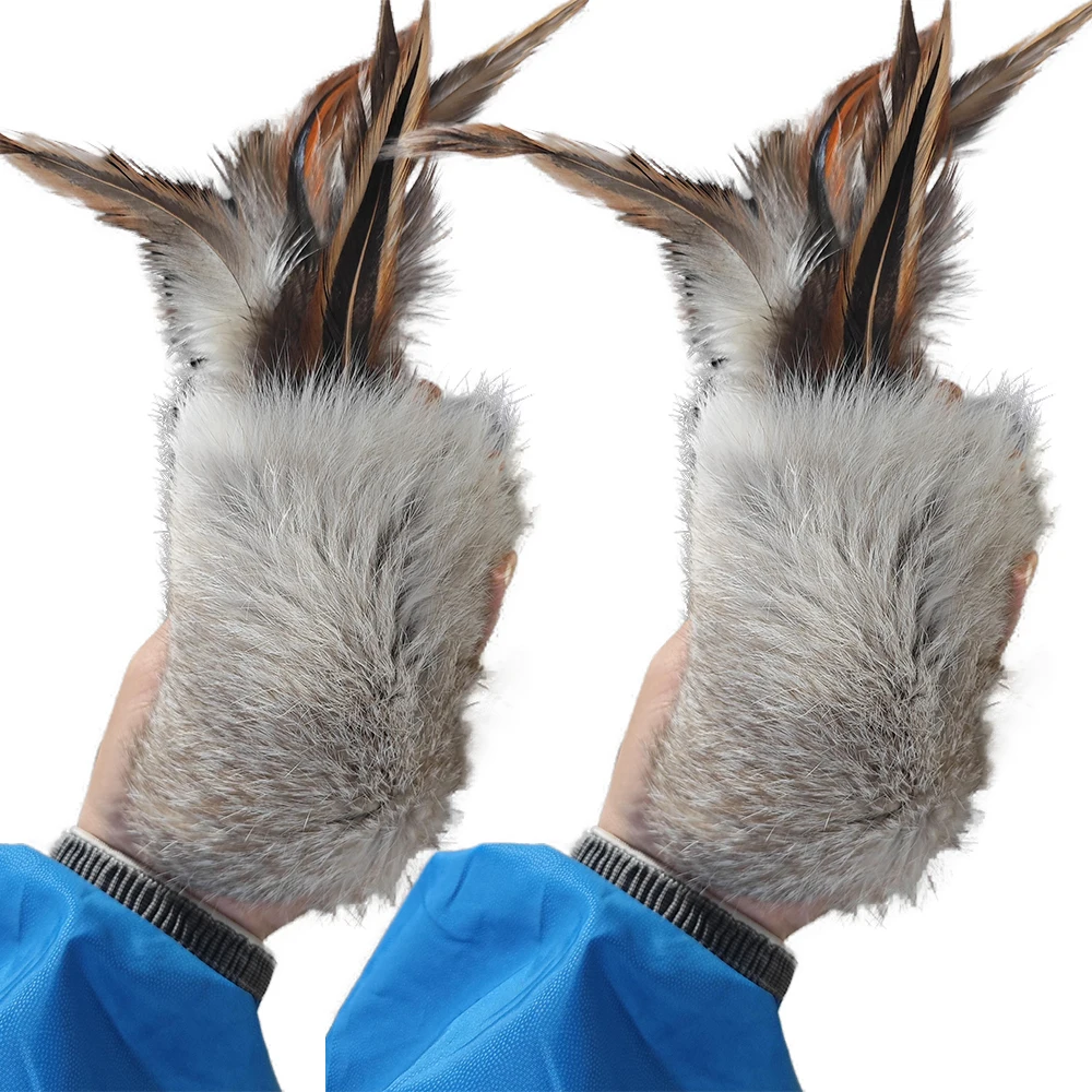 Factory Direct Supply Pet Toys Real Rabbit Fur Cat Teaser Colorful Feather Stick Dog Training Toys Play Supplies Pet Products