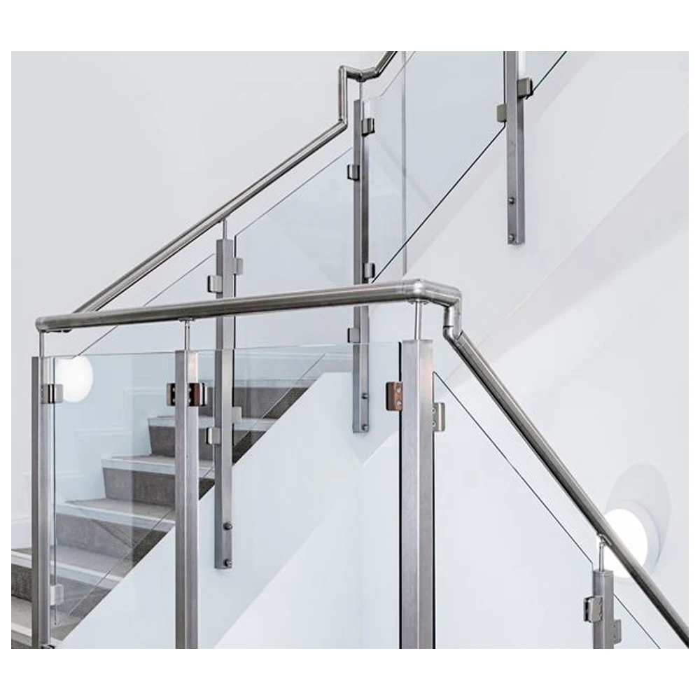 WANJIA Balcony Modern Design Stainless Steel Double Glass Indoor Straight  Handrails Stair Glass Railing Balustrades Handrails