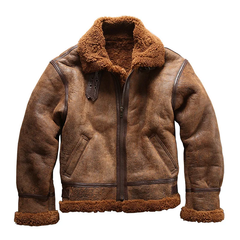 Classic B3 Bomber Jacket for Men Genuine Leather Sheepskin Shearg Decoration Winter Nonwoven jacket_voghion.com