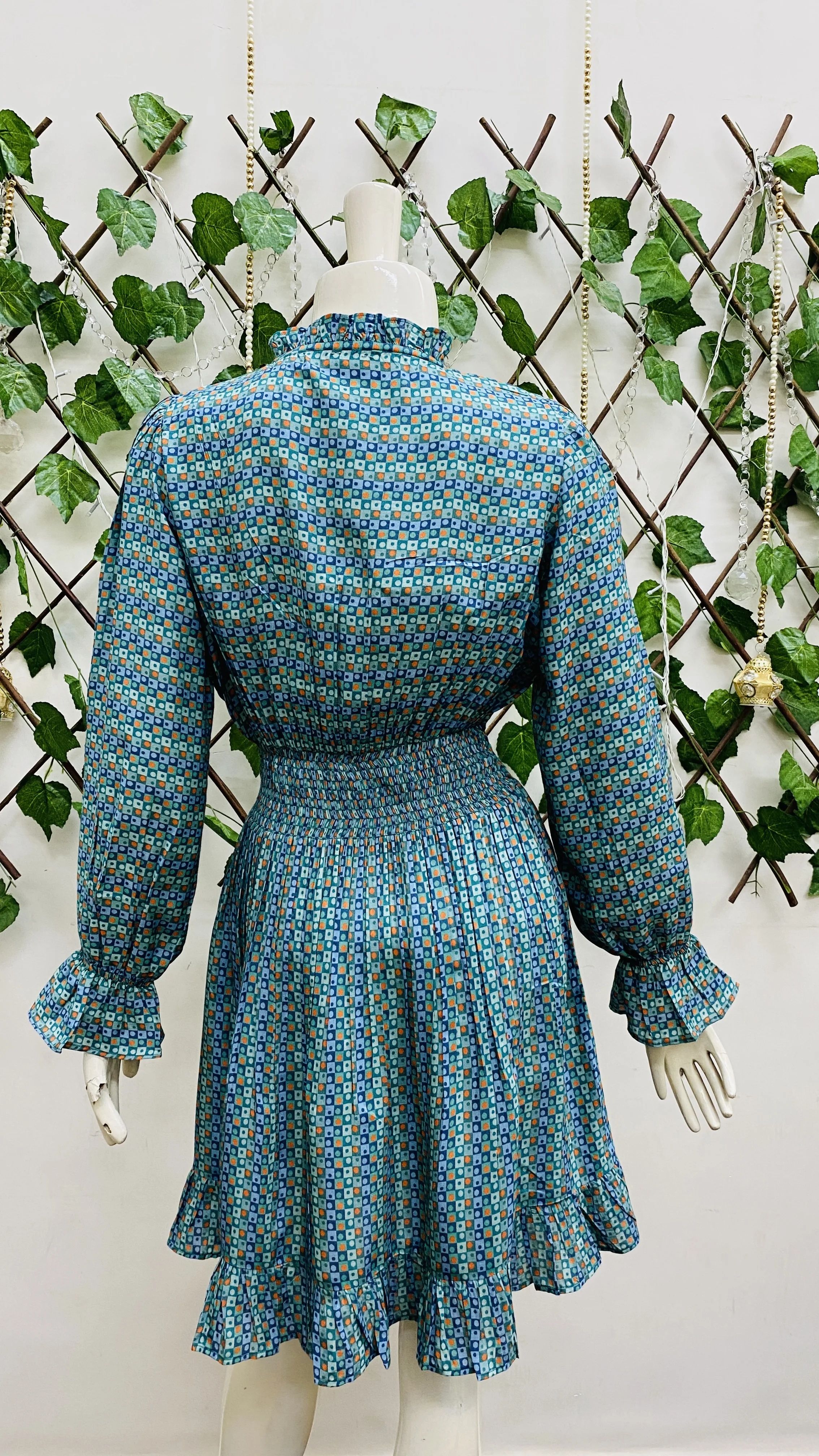 Export Selling Digital Printed V Neck Layered Crepe Fit and Flare Dress for Party and Casual Wear Available at Bulk Quantity