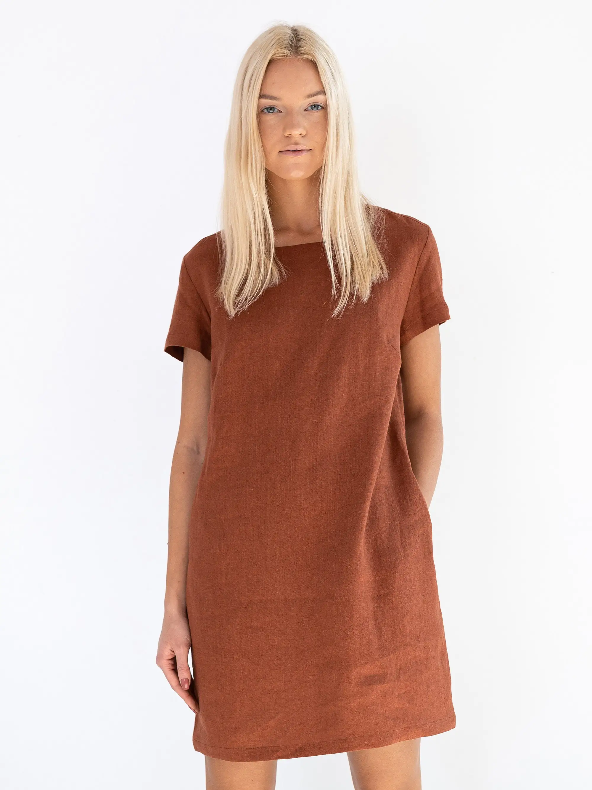 2024 Collection Handmade Linen Summer Dress for Women Rust Linen Summer Dress for Women & Girl From Seller at Wholesale Price
