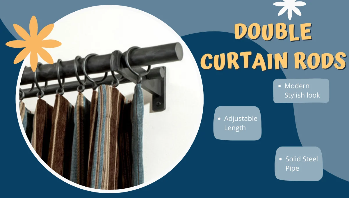 Carbon Steel Metal Double Curtain Rods Extendable Modern Curtain Poles