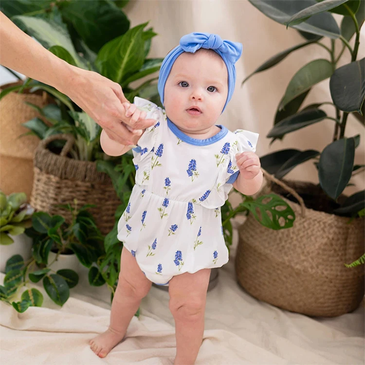 Bamboo Baby Girl Rompers Sustainable Toddler Bubble Romper Ruffle Baby Bodysuit Eco Friendly