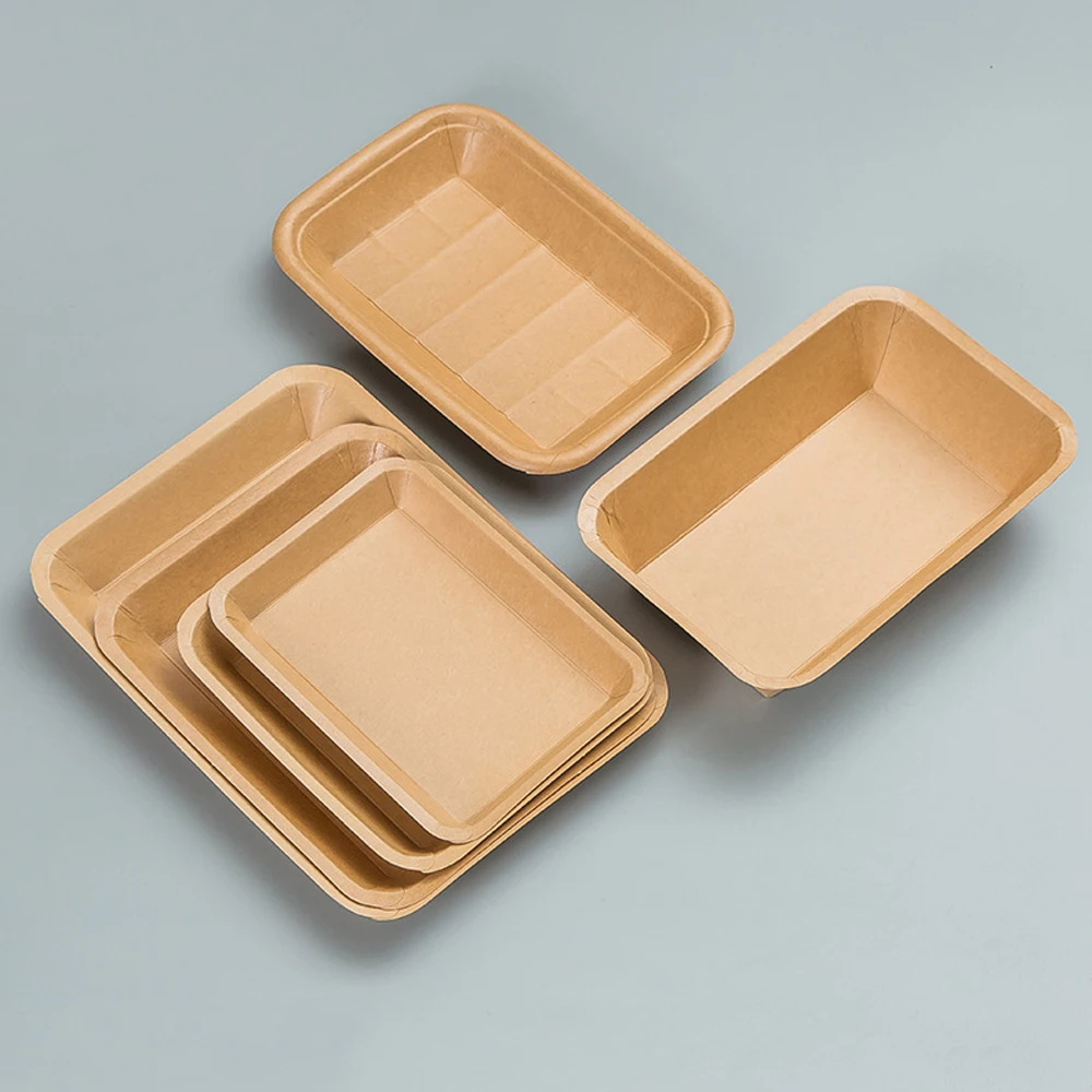 Disposable Plate Barbecue Dinner Paper Plate Commercial Kraft Paper Rectangular Tray Tableware