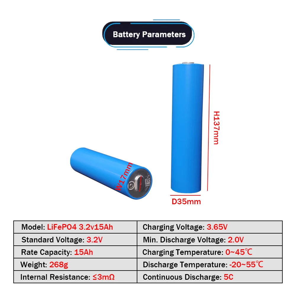 High Power 33140 Cylindrical Lifepo4 Rechargeable Battery 3.2v 15ah Lfp ...