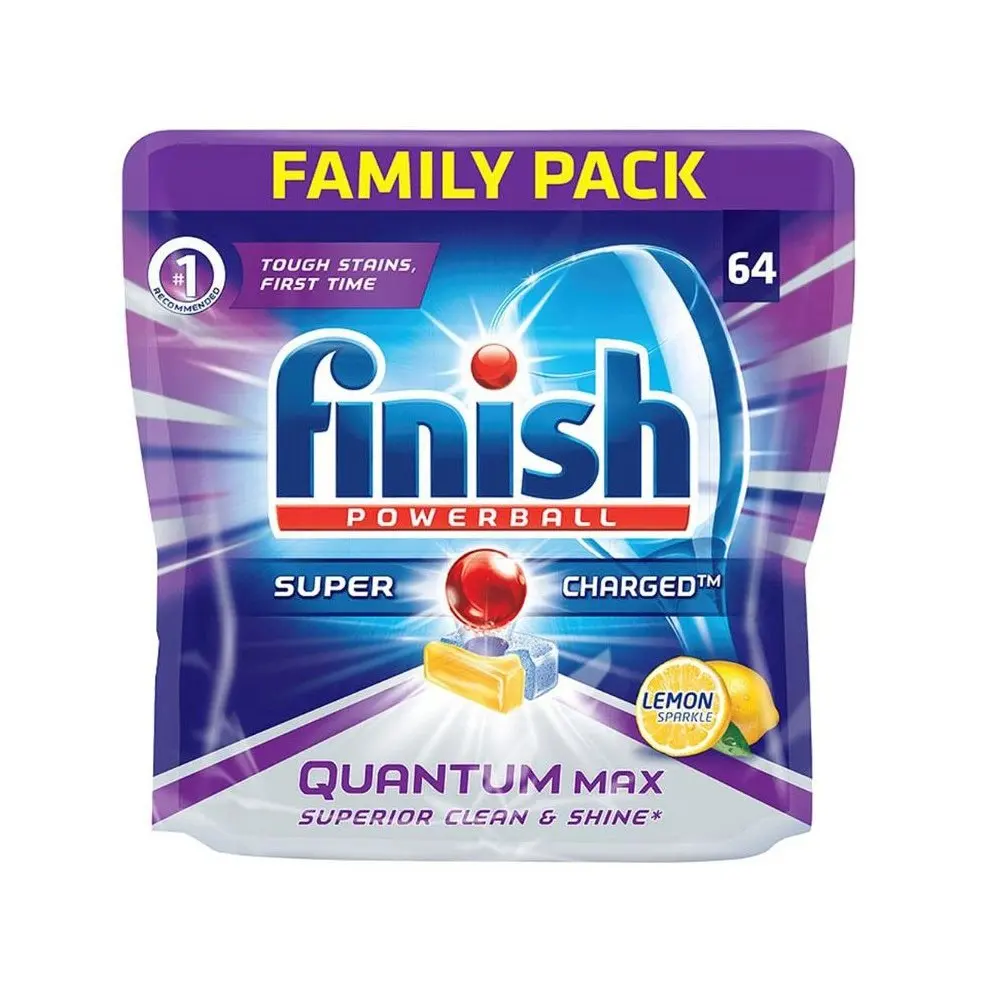 Finish Dishwasher Detergent,Quantum Max,Lemon,64 Tablets,Shine And
