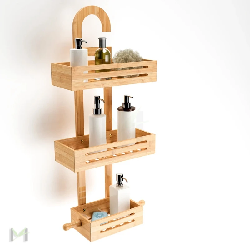 3 Tier Bamboo Hanging Shower Caddy Rustproof Made From Natural Bamboo