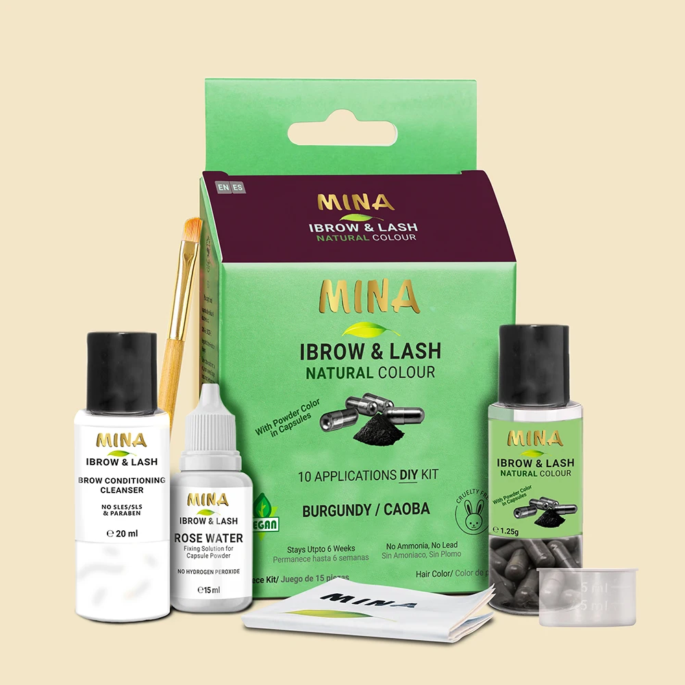 Mina Eyebrow & Lash Henna Semi Permanent Natural Color Henna Tint Kit